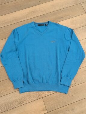 Greg Norman Collection Blue Cotton V-Neck Sweater